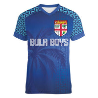 Custom Fiji Football-Towards World Cup 2026 Women V-Neck T-Shirt LT03 Female Blue - Polynesian Pride