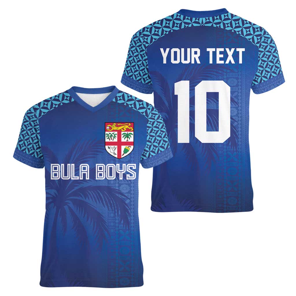 Custom Fiji Football-Towards World Cup 2026 Women V-Neck T-Shirt LT03 - Polynesian Pride