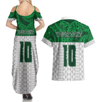 Custom Hawaii Volleyball-Kakau Motif Green Color Couples Matching Summer Maxi Dress and Hawaiian Shirt
