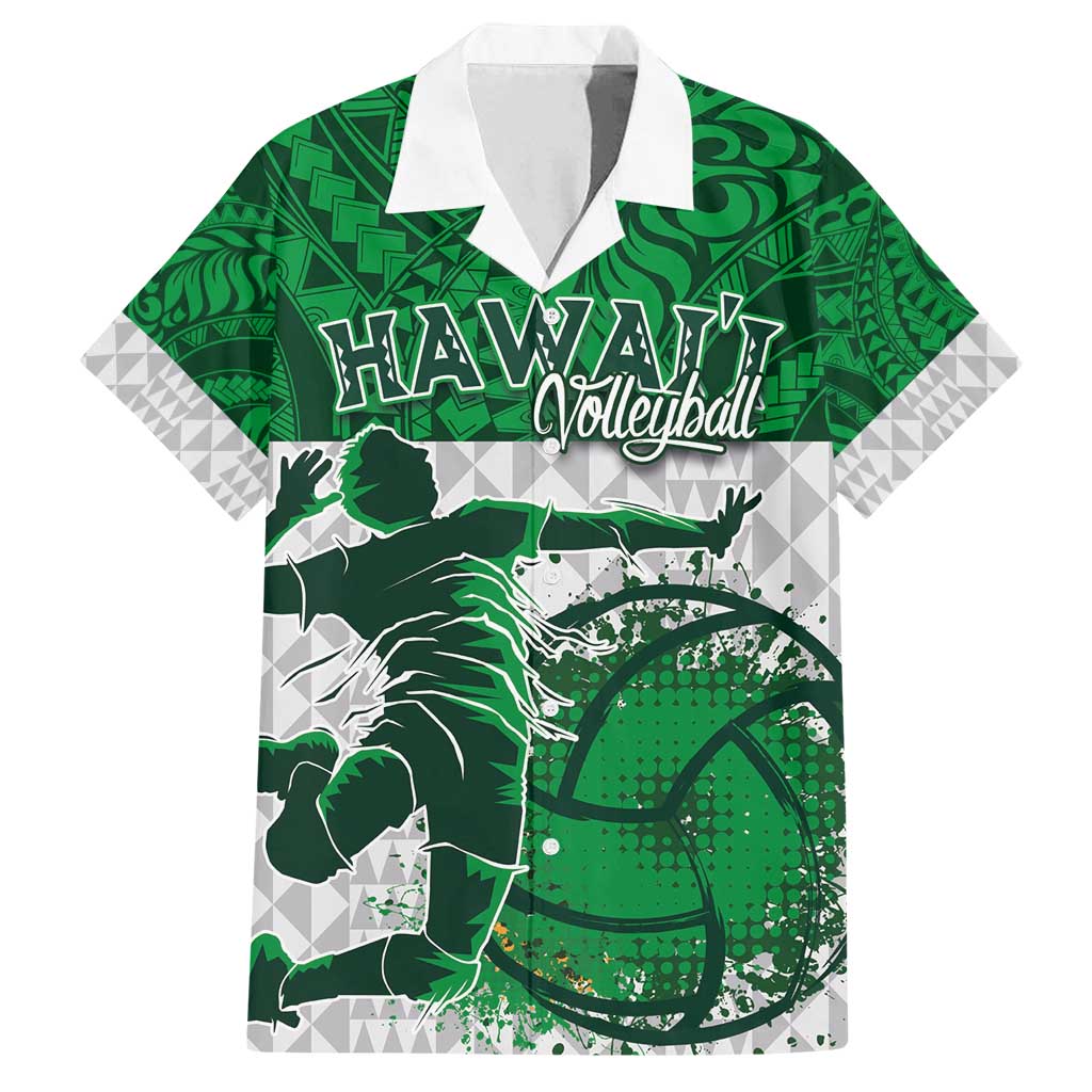 Custom Hawaii Volleyball-Kakau Motif Green Color Family Matching Long Sleeve Bodycon Dress and Hawaiian Shirt
