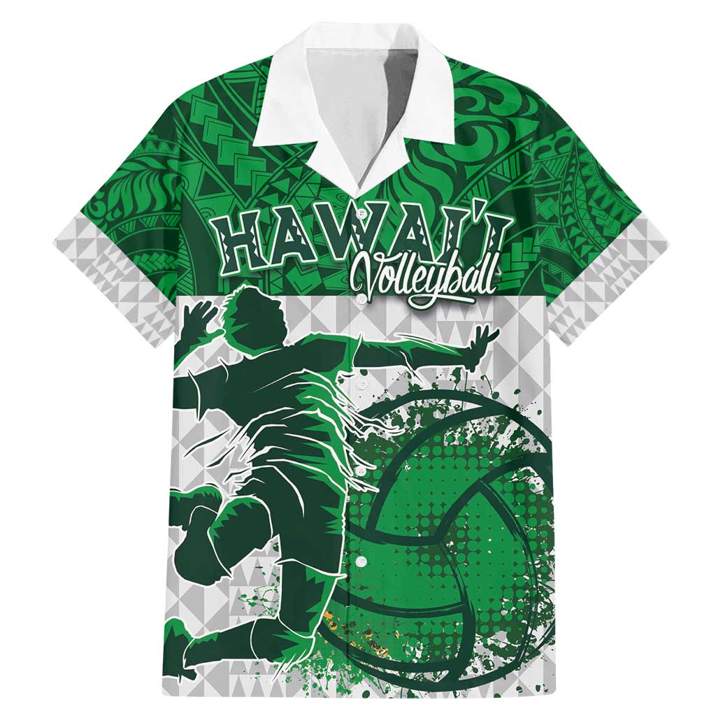 Custom Hawaii Volleyball-Kakau Motif Green Color Family Matching Mermaid Dress and Hawaiian Shirt