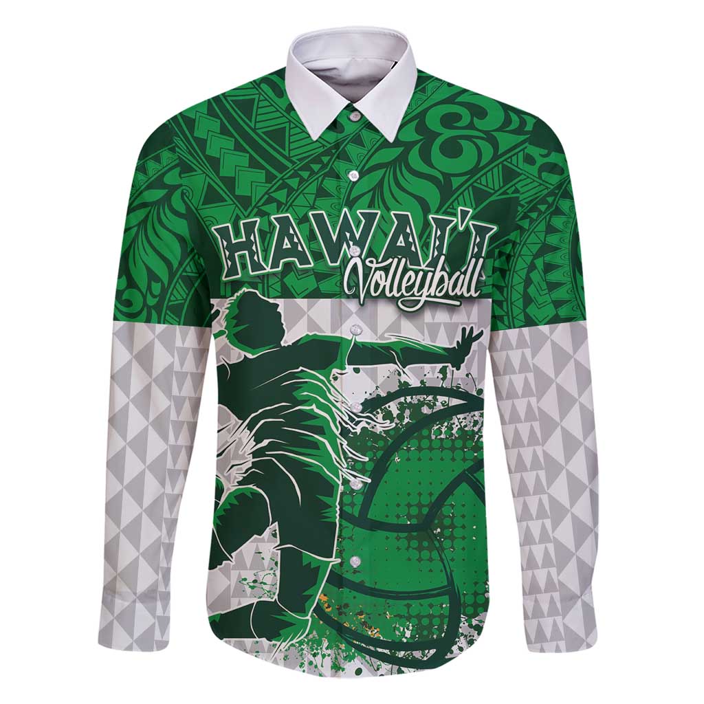 Custom Hawaii Volleyball-Kakau Motif Green Color Family Matching Mermaid Dress and Hawaiian Shirt