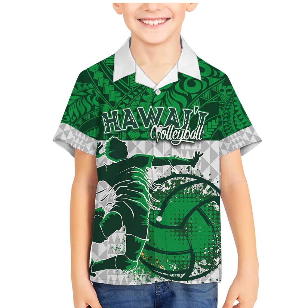 Custom Hawaii Volleyball-Kakau Motif Green Color Family Matching Mermaid Dress and Hawaiian Shirt