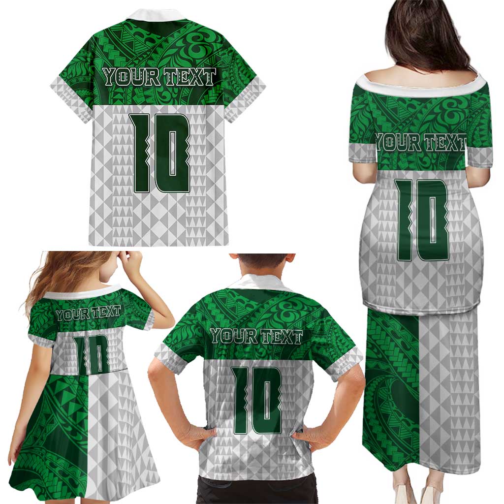 Custom Hawaii Volleyball-Kakau Motif Green Color Family Matching Puletasi and Hawaiian Shirt