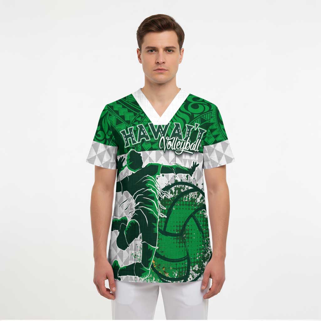 Custom Hawaii Volleyball-Kakau Motif Green Color Scrub Top - Polynesian Pride