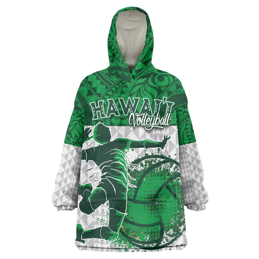 Custom Hawaii Volleyball-Kakau Motif Green Color Wearable Blanket Hoodie