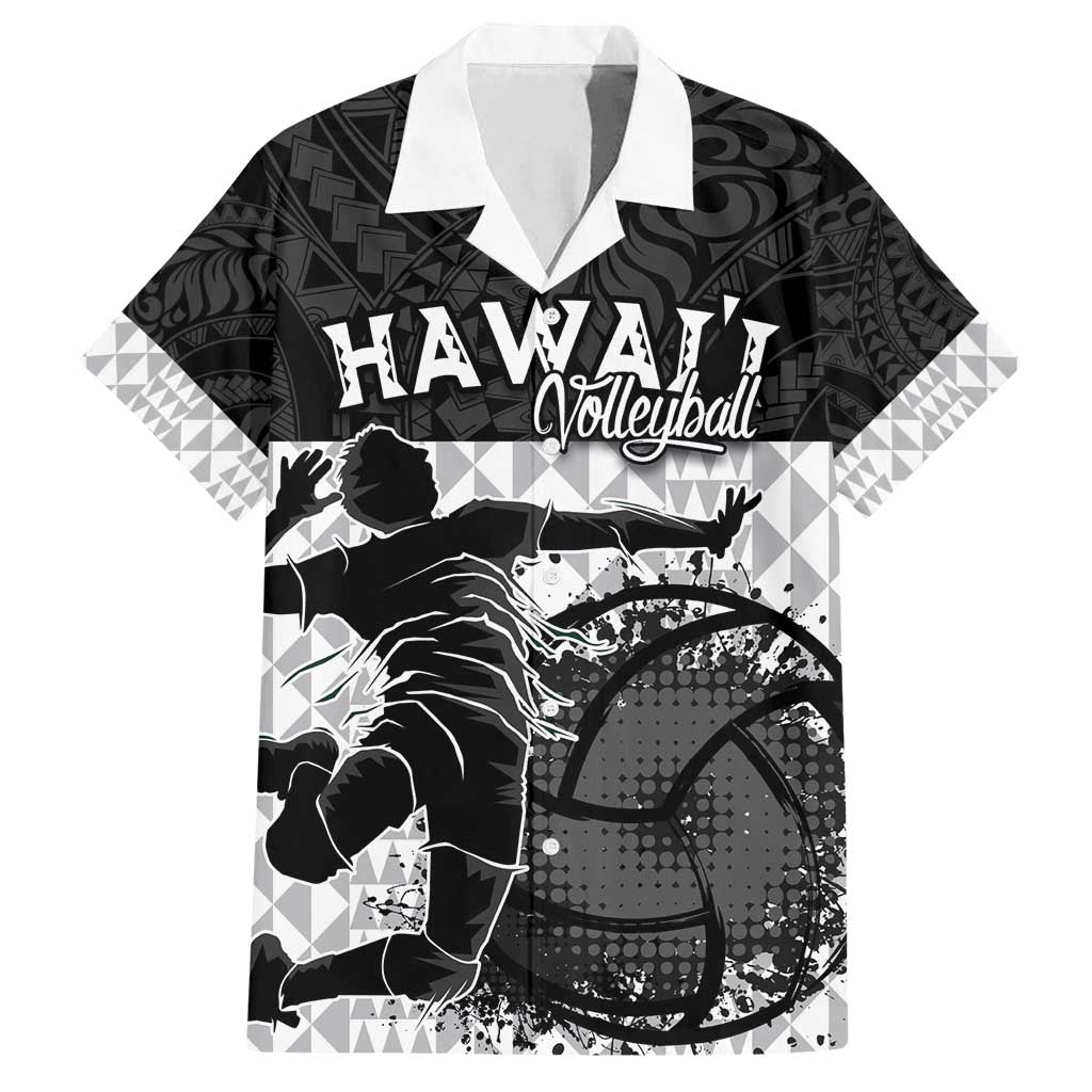Custom Hawaii Volleyball-Kakau Motif Grayscale Color Family Matching Long Sleeve Bodycon Dress and Hawaiian Shirt