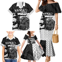 Custom Hawaii Volleyball-Kakau Motif Grayscale Color Family Matching Mermaid Dress and Hawaiian Shirt
