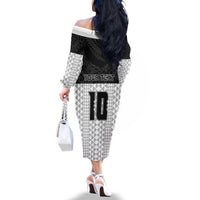 Custom Hawaii Volleyball-Kakau Motif Grayscale Color Family Matching Off The Shoulder Long Sleeve Dress and Hawaiian Shirt