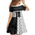 Custom Hawaii Volleyball-Kakau Motif Grayscale Color Family Matching Off Shoulder Maxi Dress and Hawaiian Shirt