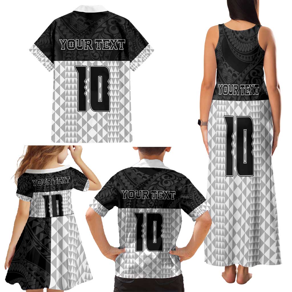 Custom Hawaii Volleyball-Kakau Motif Grayscale Color Family Matching Tank Maxi Dress and Hawaiian Shirt