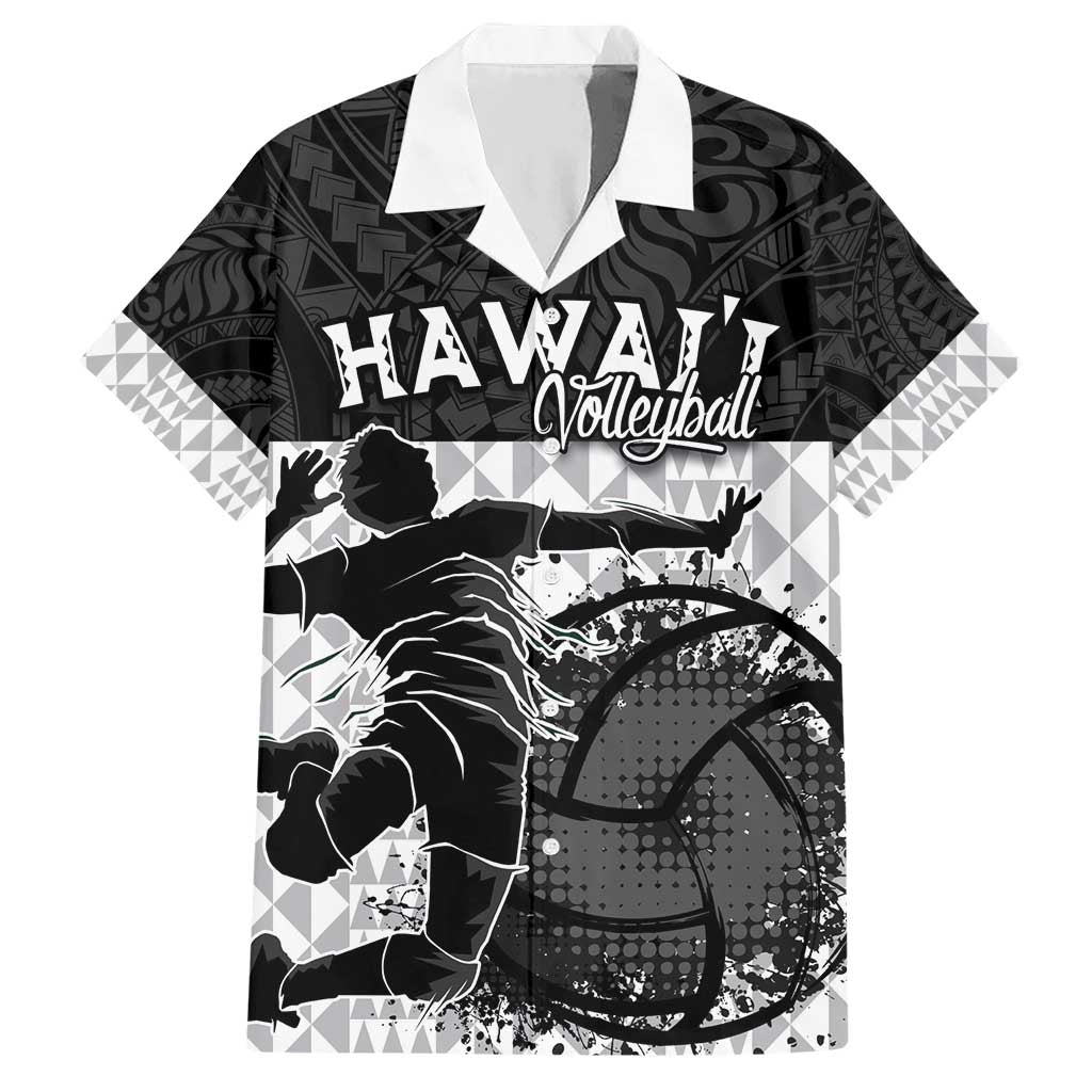 Custom Hawaii Volleyball-Kakau Motif Grayscale Color Hawaiian Shirt