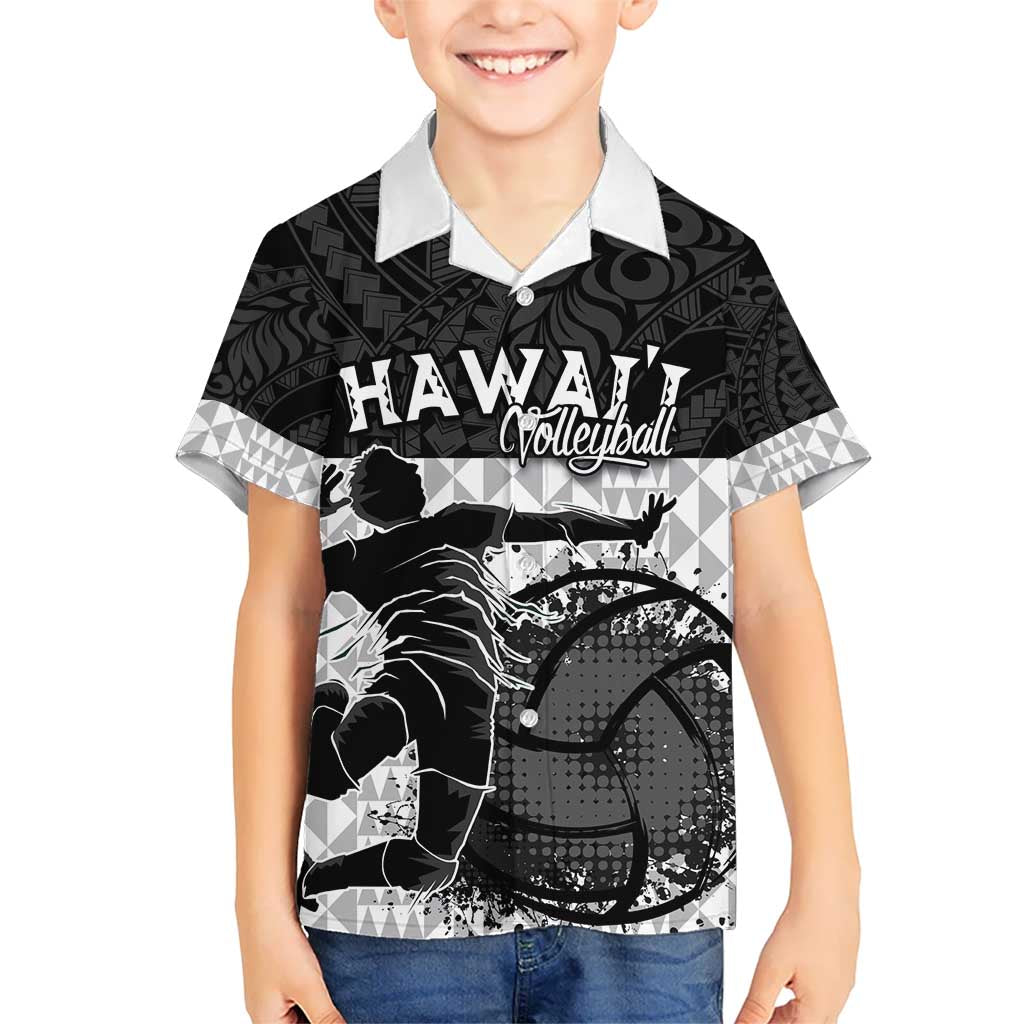Custom Hawaii Volleyball-Kakau Motif Grayscale Color Hawaiian Shirt