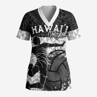 Custom Hawaii Volleyball-Kakau Motif Grayscale Color Scrub Top - Polynesian Pride