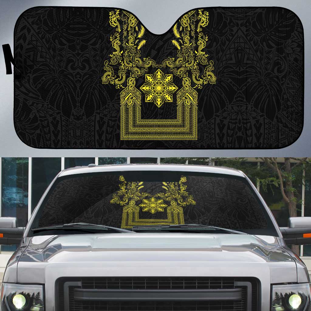 Philippines Barong Style Auto Sun Shade with Polynesian Art and Leaf Motif Black-Gold Color LT03 Black - Polynesian Pride