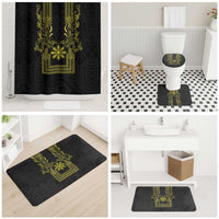 Philippines Barong Style Bathroom Set with Polynesian Art and Leaf Motif Black-Gold Color