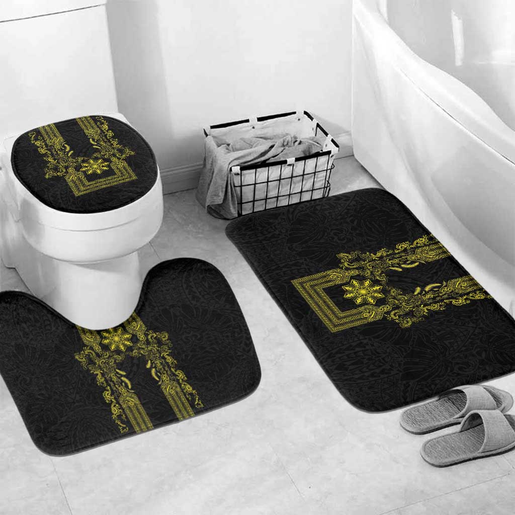 Philippines Barong Style Bathroom Set with Polynesian Art and Leaf Motif Black-Gold Color