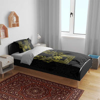 Philippines Barong Style Bedding Set with Polynesian Art and Leaf Motif Black-Gold Color