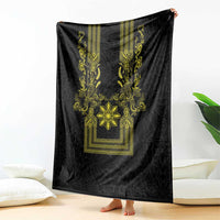 Philippines Barong Style Blanket with Polynesian Art and Leaf Motif Black-Gold Color LT03 - Polynesian Pride