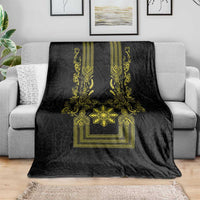 Philippines Barong Style Blanket with Polynesian Art and Leaf Motif Black-Gold Color LT03 - Polynesian Pride