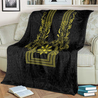 Philippines Barong Style Blanket with Polynesian Art and Leaf Motif Black-Gold Color LT03 - Polynesian Pride