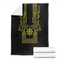 Philippines Barong Style Blanket with Polynesian Art and Leaf Motif Black-Gold Color LT03 - Polynesian Pride