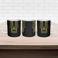 Philippines Barong Style Ceramic Mug with Polynesian Art and Leaf Motif Black-Gold Color