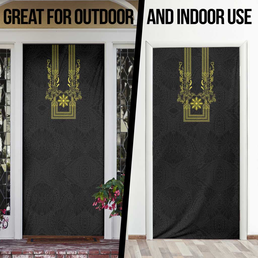 Philippines Barong Style Door Cover with Polynesian Art and Leaf Motif Black-Gold Color LT03 - Polynesian Pride