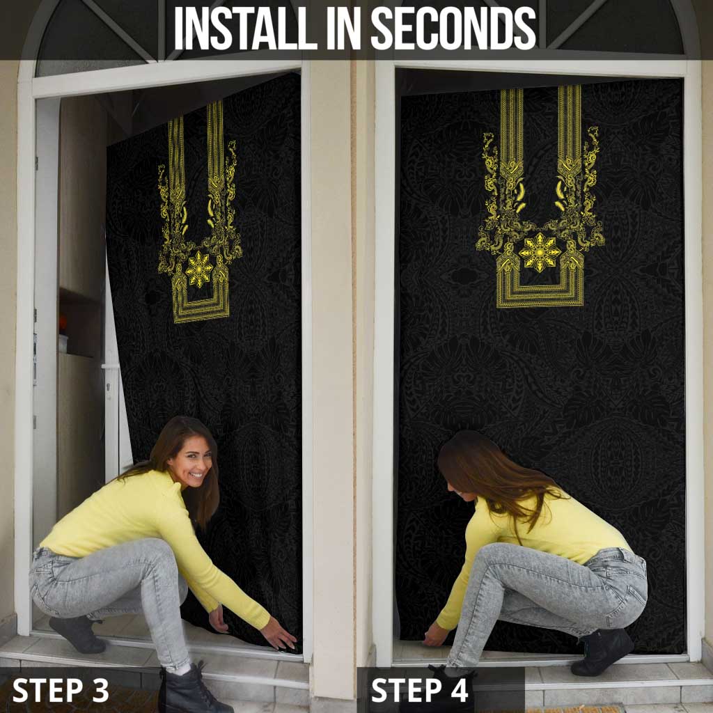 Philippines Barong Style Door Cover with Polynesian Art and Leaf Motif Black-Gold Color LT03 - Polynesian Pride
