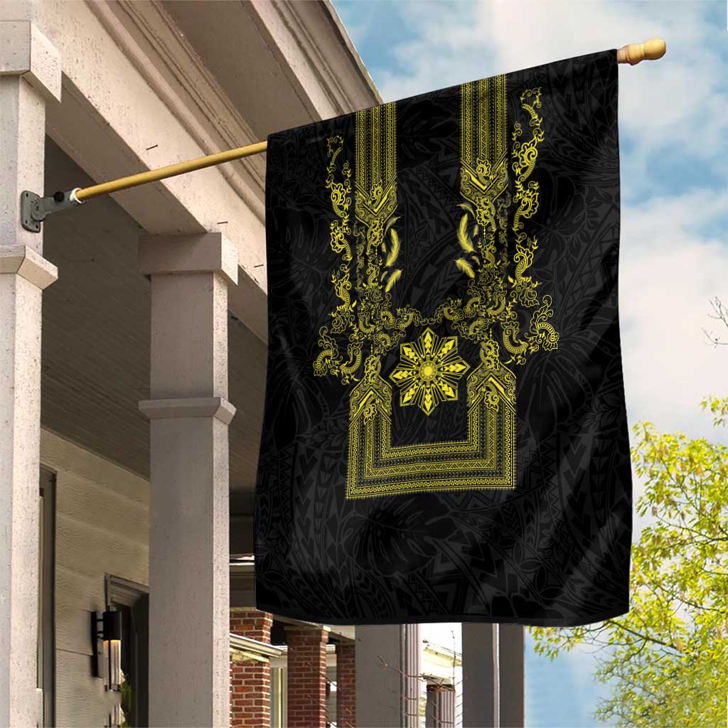 Philippines Barong Style Garden Flag with Polynesian Art and Leaf Motif Black-Gold Color LT03 House Flag Black - Polynesian Pride