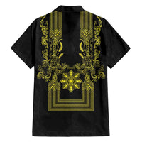 Philippines Barong Style Hawaiian Shirt with Polynesian Art and Leaf Motif Black-Gold Color LT03 - Polynesian Pride