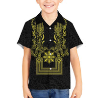 Philippines Barong Style Hawaiian Shirt with Polynesian Art and Leaf Motif Black-Gold Color LT03 - Polynesian Pride