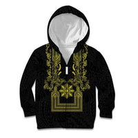 Philippines Barong Style Kid Hoodie with Polynesian Art and Leaf Motif Black-Gold Color LT03 Zip Hoodie Black - Polynesian Pride