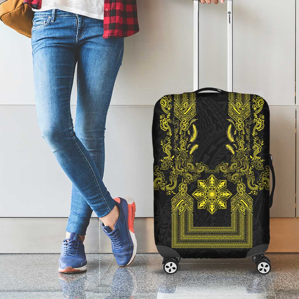 Philippines Barong Style Luggage Cover with Polynesian Art and Leaf Motif Black-Gold Color LT03 - Polynesian Pride