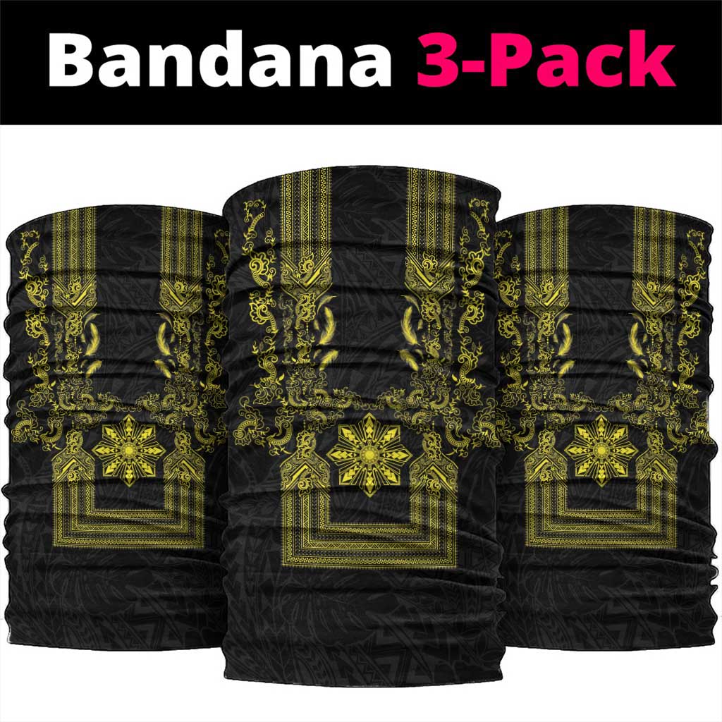 Philippines Barong Style Neck Gaiter with Polynesian Art and Leaf Motif Black-Gold Color LT03 package One Size: 25*50cm Black - Polynesian Pride