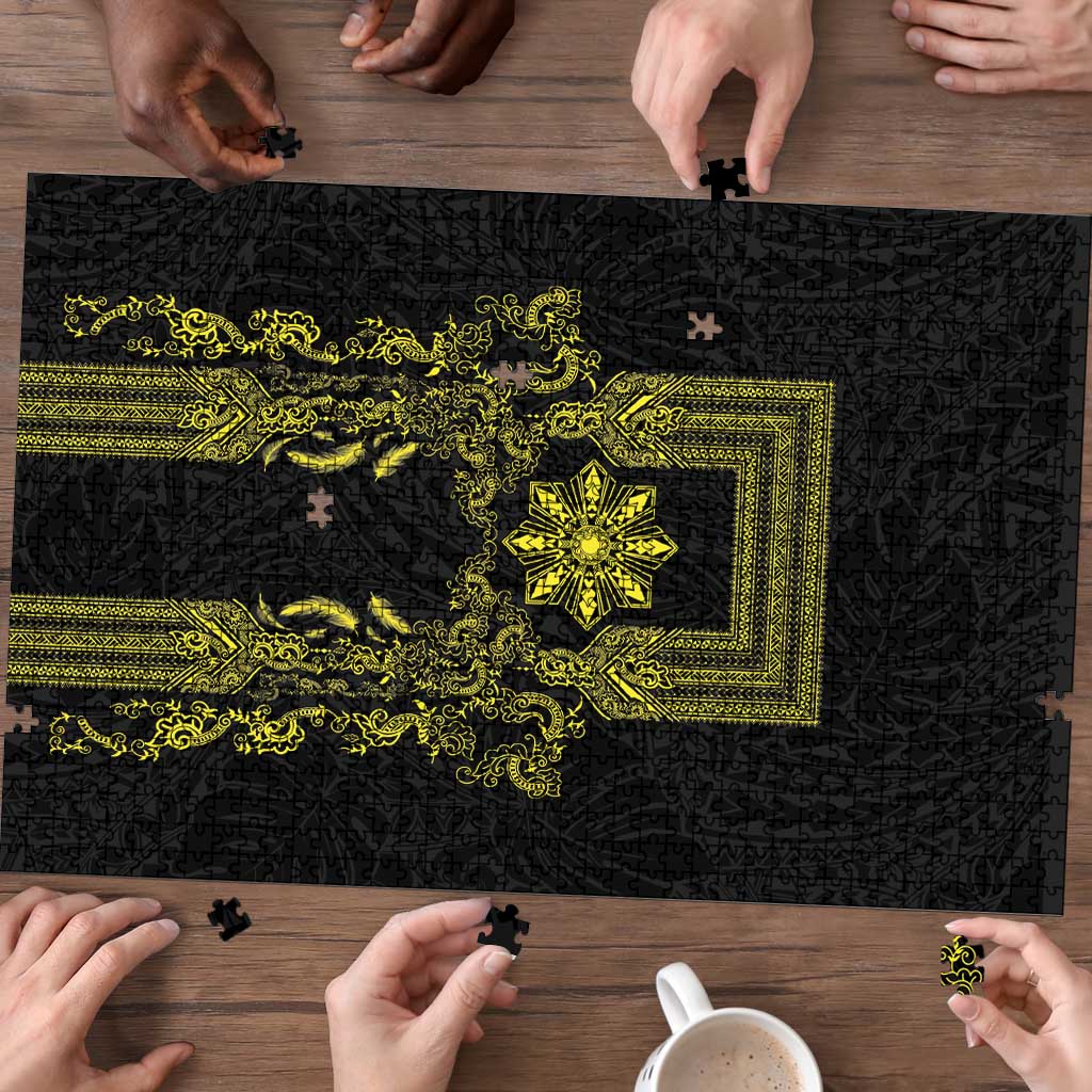 Philippines Barong Style Puzzle with Polynesian Art and Leaf Motif Black-Gold Color