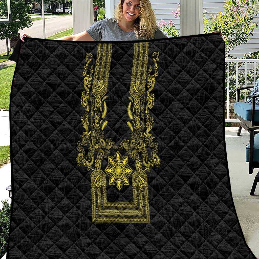 Philippines Barong Style Quilt with Polynesian Art and Leaf Motif Black-Gold Color LT03 Black - Polynesian Pride