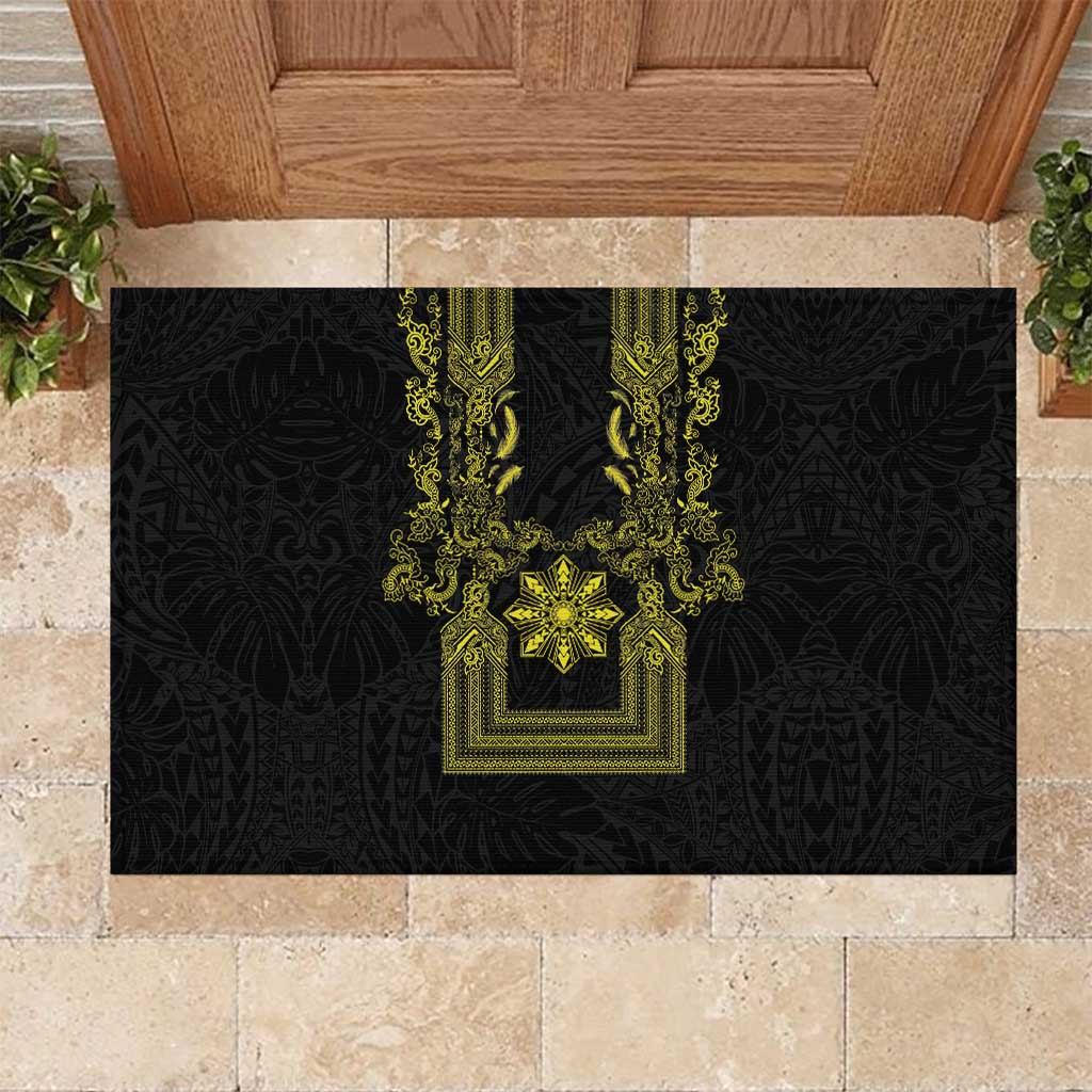 Philippines Barong Style Rubber Doormat with Polynesian Art and Leaf Motif Black-Gold Color LT03 Black - Polynesian Pride