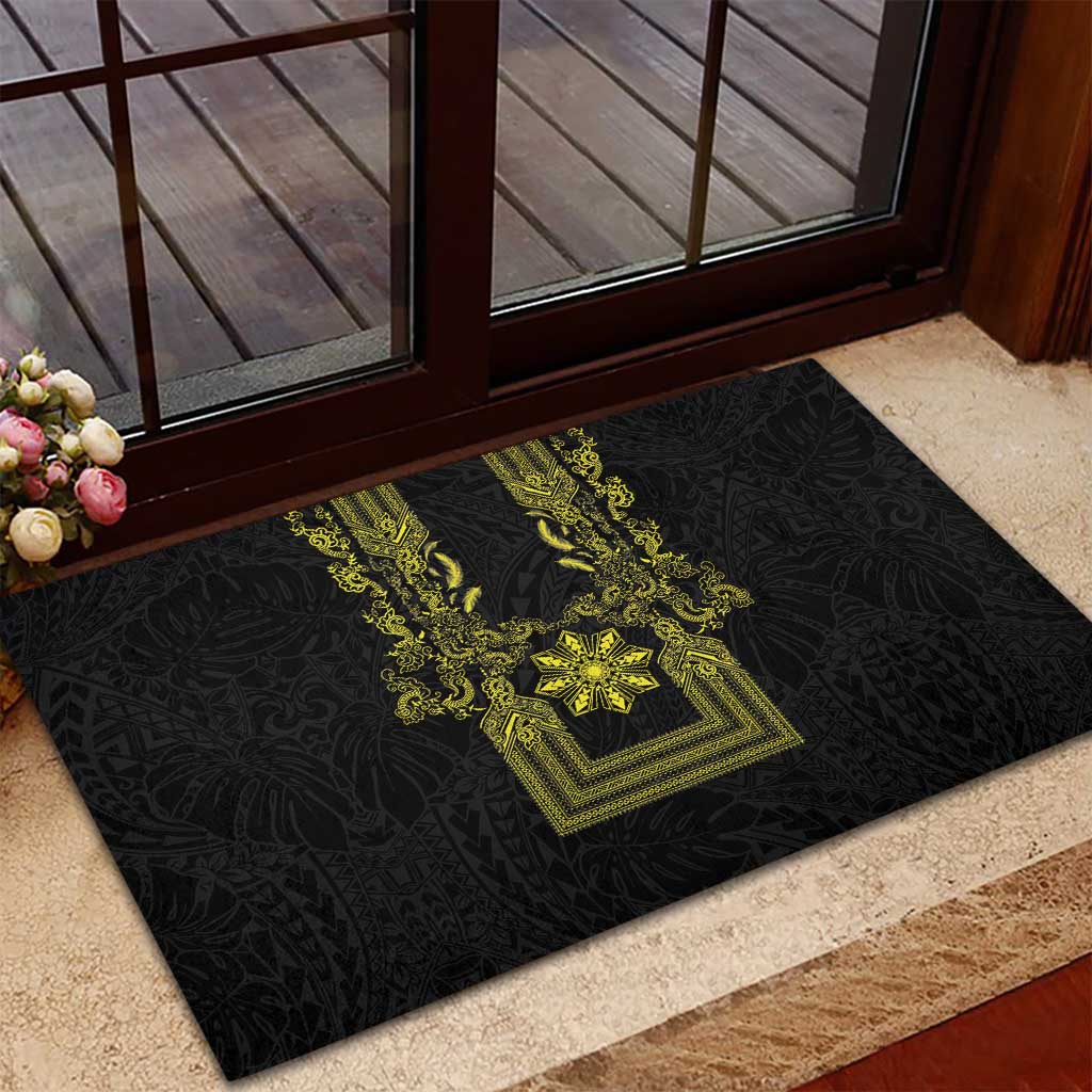 Philippines Barong Style Rubber Doormat with Polynesian Art and Leaf Motif Black-Gold Color LT03 - Polynesian Pride