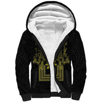 Philippines Barong Style Sherpa Hoodie with Polynesian Art and Leaf Motif Black-Gold Color LT03 Unisex Black - Polynesian Pride
