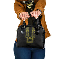 Philippines Barong Style Shoulder Handbag with Polynesian Art and Leaf Motif Black-Gold Color