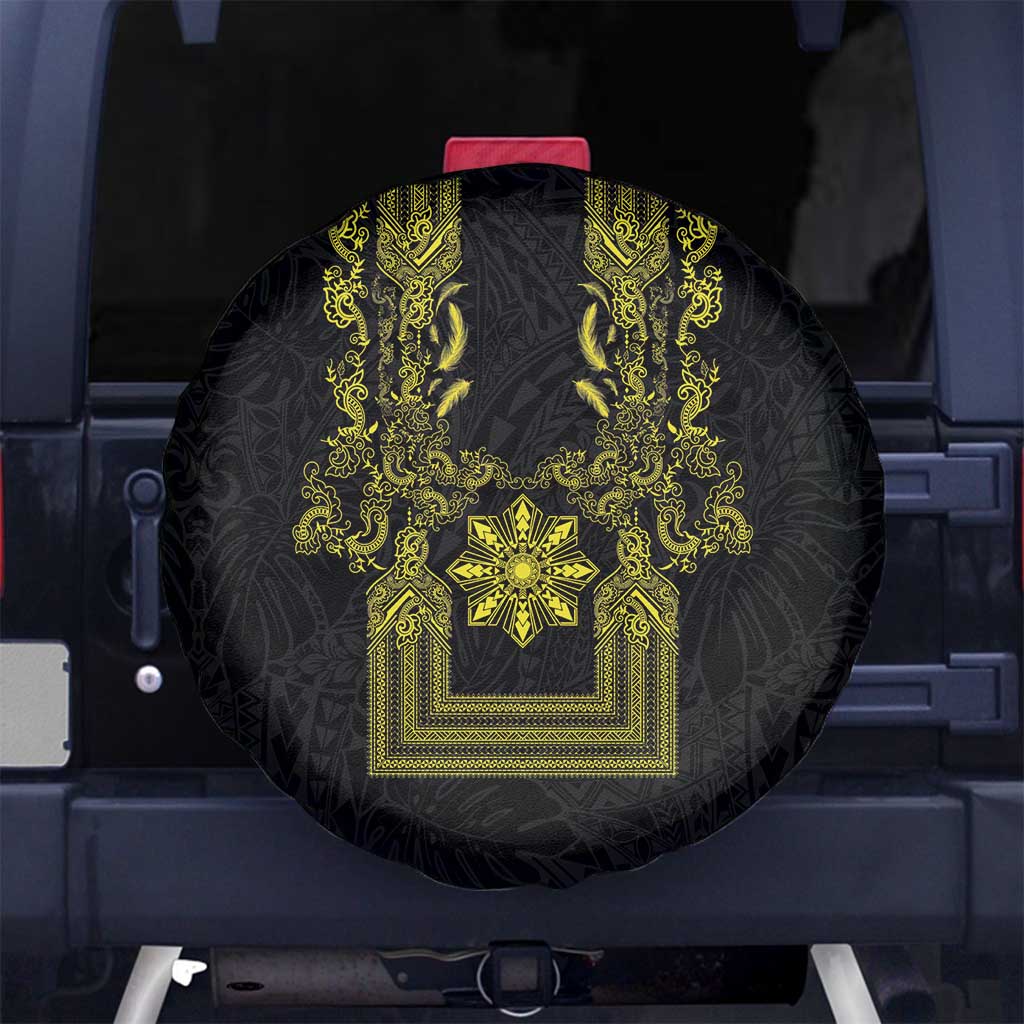 Philippines Barong Style Spare Tire Cover with Polynesian Art and Leaf Motif Black-Gold Color LT03 No hole Black - Polynesian Pride
