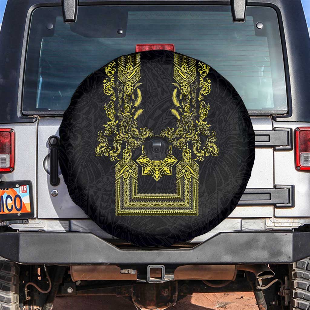 Philippines Barong Style Spare Tire Cover with Polynesian Art and Leaf Motif Black-Gold Color LT03 Black - Polynesian Pride