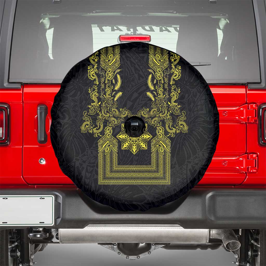 Philippines Barong Style Spare Tire Cover with Polynesian Art and Leaf Motif Black-Gold Color LT03 - Polynesian Pride