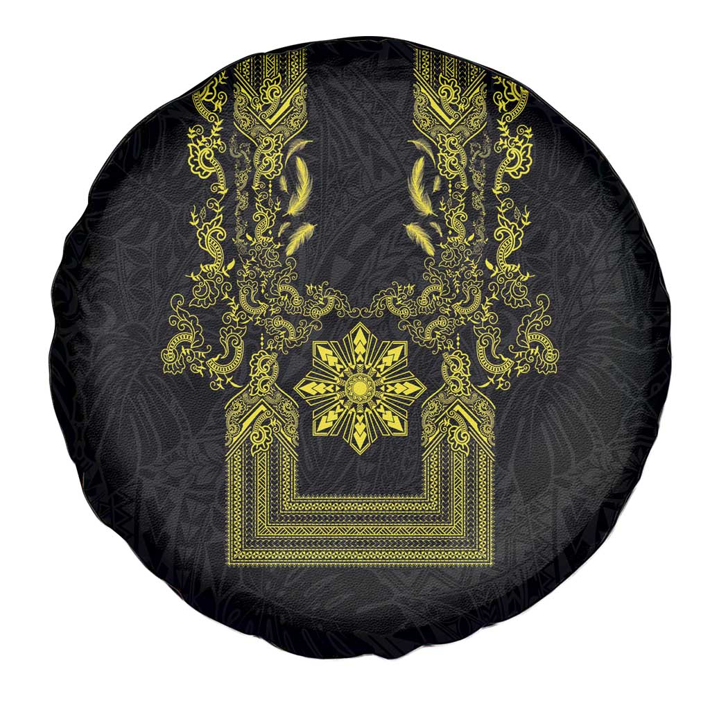 Philippines Barong Style Spare Tire Cover with Polynesian Art and Leaf Motif Black-Gold Color LT03 - Polynesian Pride