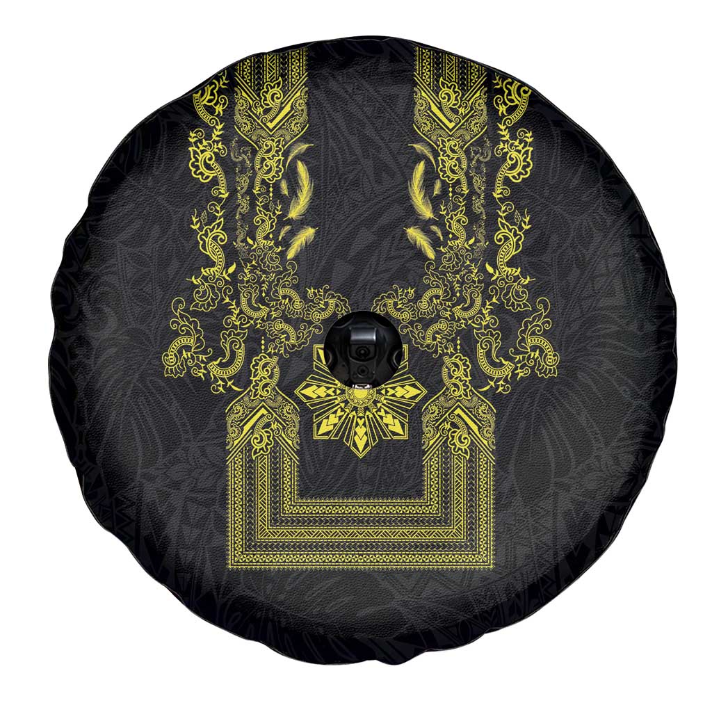 Philippines Barong Style Spare Tire Cover with Polynesian Art and Leaf Motif Black-Gold Color LT03 - Polynesian Pride
