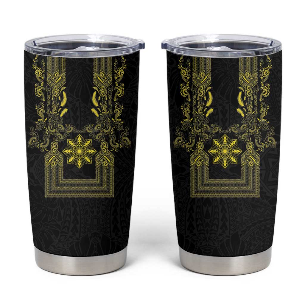 Philippines Barong Style Tumbler Cup with Polynesian Art and Leaf Motif Black-Gold Color LT03 Black - Polynesian Pride