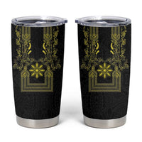 Philippines Barong Style Tumbler Cup with Polynesian Art and Leaf Motif Black-Gold Color