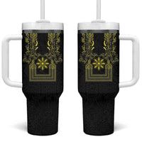 Philippines Barong Style Tumbler With Handle with Polynesian Art and Leaf Motif Black-Gold Color LT03 One Size: 40 oz Black - Polynesian Pride