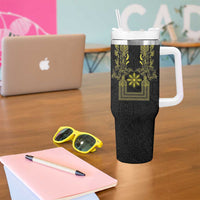 Philippines Barong Style Tumbler With Handle with Polynesian Art and Leaf Motif Black-Gold Color LT03 - Polynesian Pride